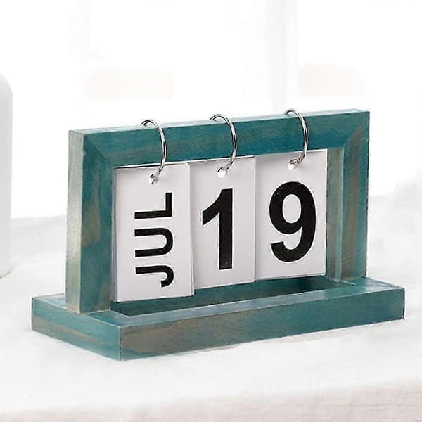 1 stk. blå tre vintage evighetskalender, håndlaget skrivebordsdekor i antikk stil