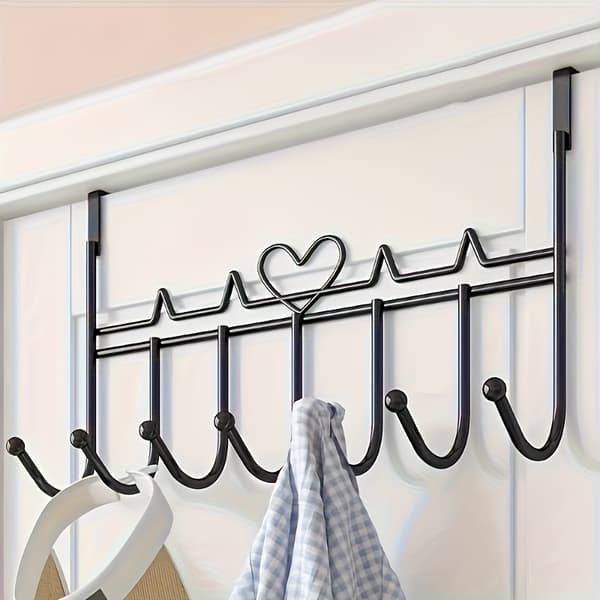 Door-mounted storage rack, space-saving metal shelf holds 21 keychains, damage-free wall hook without drilling for kitchen, bathroom White
