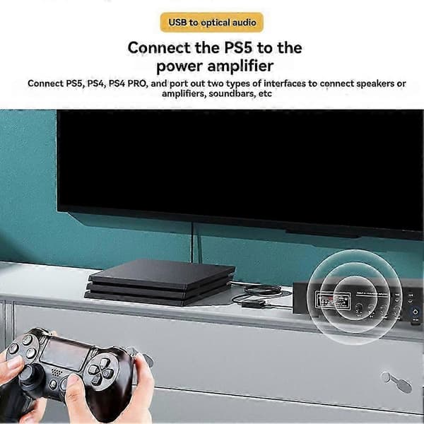 USB til optisk SPDIF Toslink & 3,5 mm lydadapterkonverter til PS5, til PS4, TV, PC, bærbar computer, smartphone til højttaler