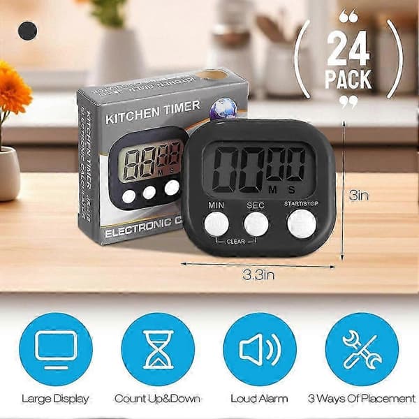 24-pack mini magnetisk digital timer med på/av-knapp för klassrum och matlagning Black