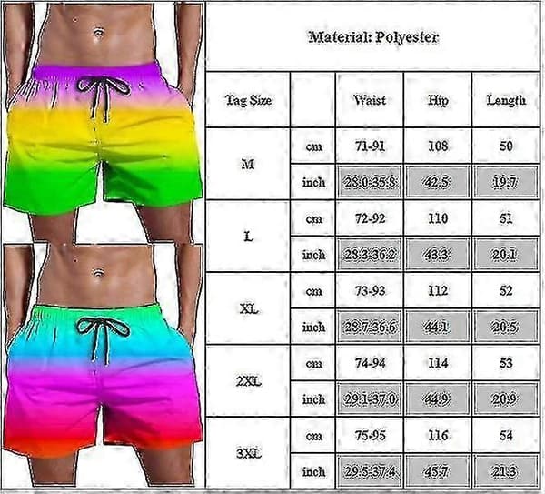 Badbyxor för män med gradientfärg, elastisk midja, dragsko, shorts, sommarsemester, badbyxor