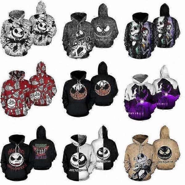 The Nightmare Before Christmas 3D Jack & Sally grafisk hættetrøje S-5XL M E