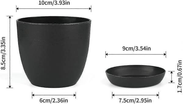 8 stk. tykke sorte plastikurtepotter 10 cm små runde plantepotter med underskåle