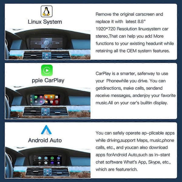 8,8-tommers trådløs CarPlay Android Auto bilmultimedia for BMW 3 5-serie E60 E61 E90 E92 navigasjon bilstereo CCC-system
