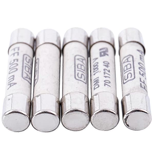 10 stk. 6,3x32mm keramisk sikring 1000V 500mA til multimeter hvid+sølv silver  white