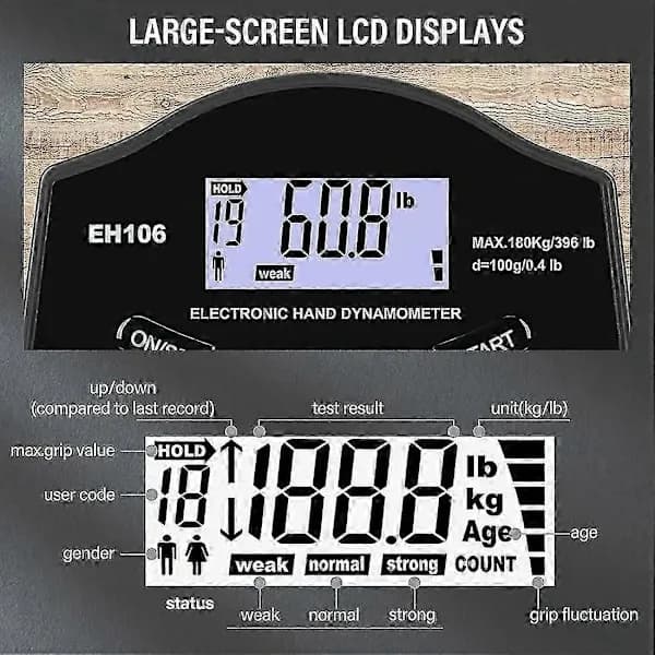 Greppstyrketestare, 396Lbs/180Kg Digital Handdynamometer Greppstyrkemätare USB LCD-display Hand