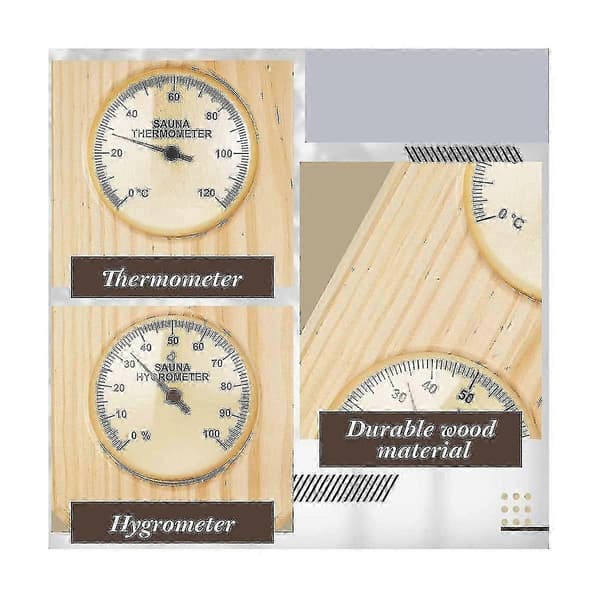 Sauna Termometer og Hygrometer Træ 2 i 1 til Dampbad Badeværelse Wood Color