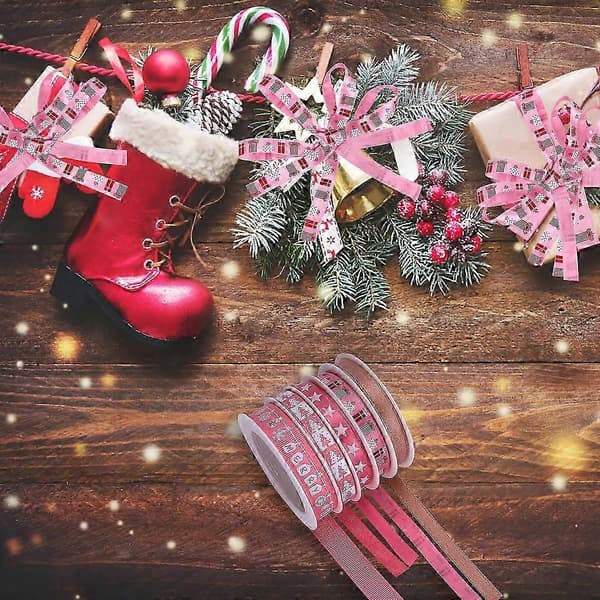 Dekorbånd Julebånd til pakke 5 ruller Rosa juletema