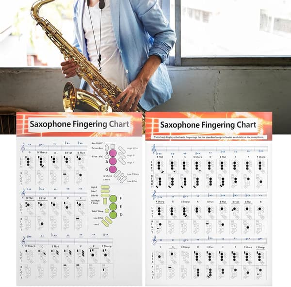 [14] Saksofon Nybegynnerguide Saksofon Greptabell Plakat, Blåse- og Treblåseinstrumenter Saksofon Greptabell Grunnleggende Guide Øvelsessammenligning