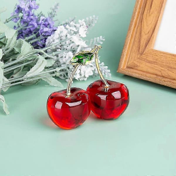 Glasskörsbärsfigur Dekorativ Pappersvikt Kristallfruktsdisplay Red