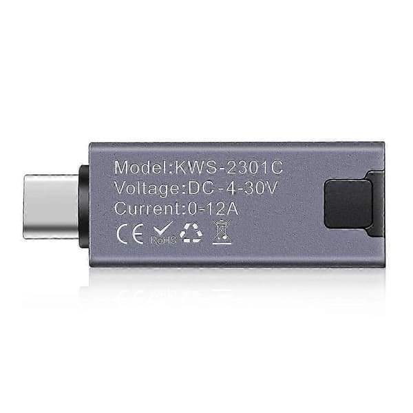 Typ-C Multifunktionell Digital Display Amperemeter Effektmätare DC 4-30V 12A Voltmeter Amperemeter Kapacitetstestare KWS-2301C