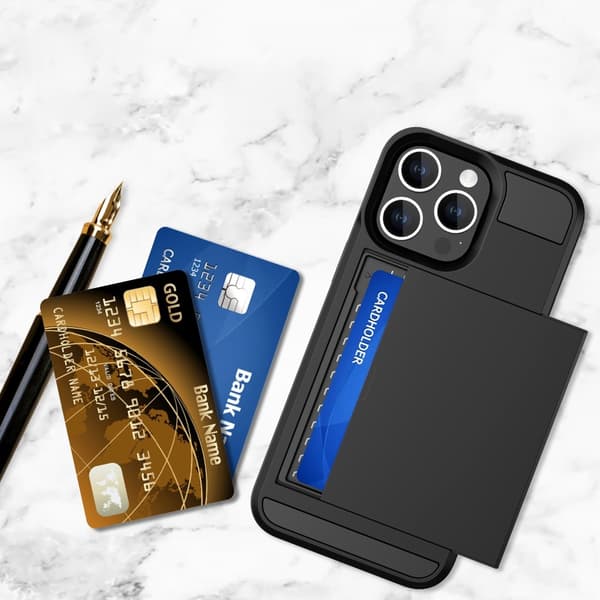 Til iPhone 15 Plus-deksel med kortholder Svart black