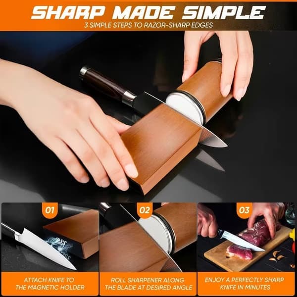Rolling Knife Sharpener with Magnetic Angle 12–22°, Diamond and Ceramic Sharpening