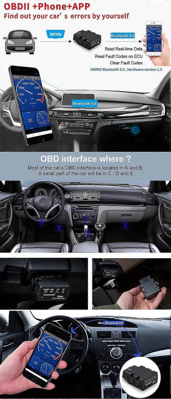 KW902 Bluetooth 3.0 oppgradering 4.0 5.0 bilfeilskanner dual mode støtter Android og IOS