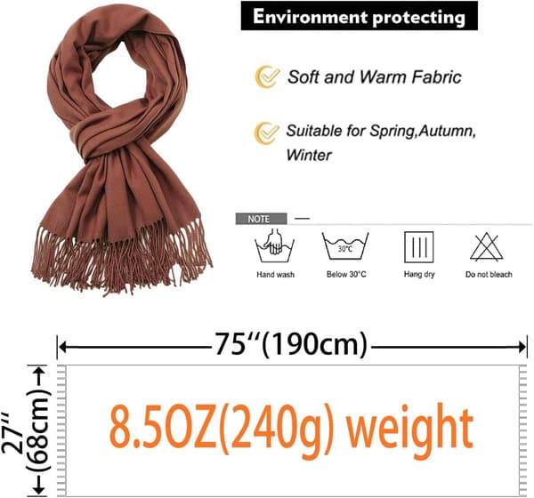 Dame Sjal Pashmina Sjal og Skjerf til Bryllup Sjal til Dame Vinter Reddish Brown