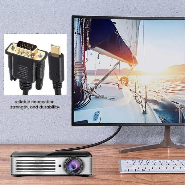 1,8 m USB typ C till VGA-kabel för MacBook/Samsung/Chromebook, 1,8 m