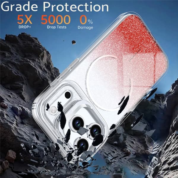 Mobildeksel til iPhone 17 Pro MagSafe Støtsikkert Glitter Gradient - Oransje Orange 62