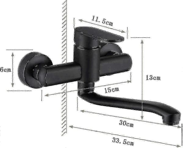 30 cm pip väggmonterad köksblandare engrepps retro svart G1/2