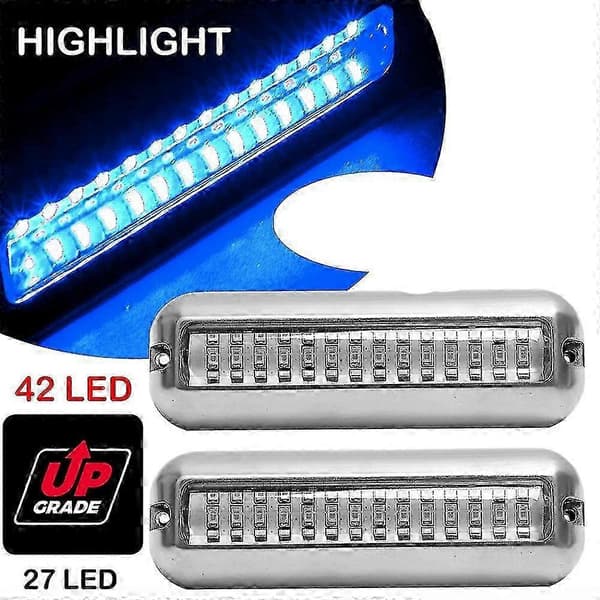2 stk blå marine hekklys 42LED undervannsavløpslys for båter silver