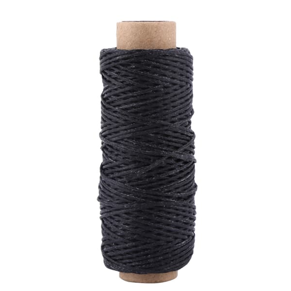 Flat sewing thread coarse braided waxed thread for leather craft repair 50m 1mm (black)
