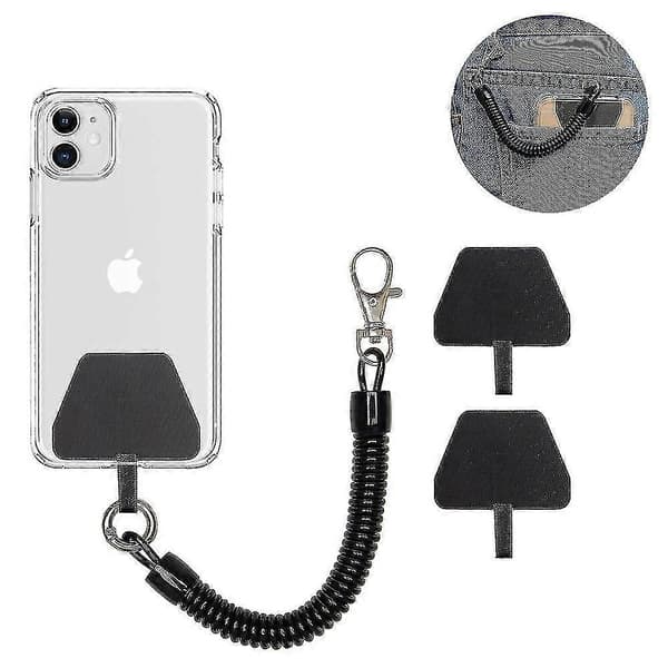 Mobiltelefon Lanyard Tether med Patch, Universal Smartphone Håndledsrem, Inklusive 1 stk. Telefonkæde Snor og 2 stk. Telefon Tether Tabs
