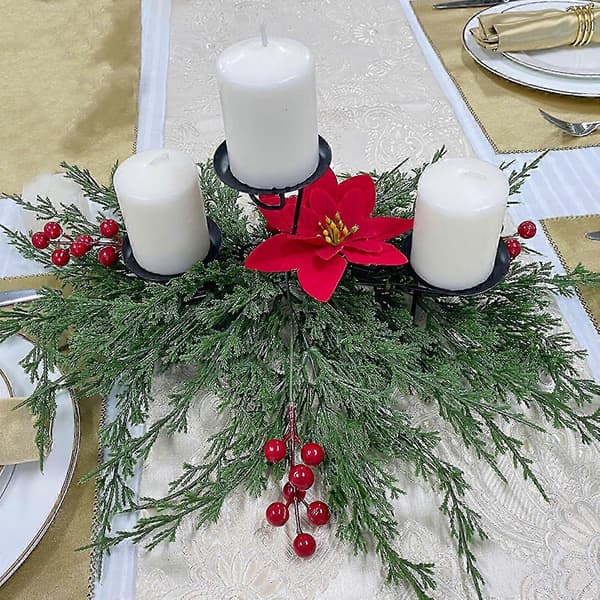 Kunstig julepynt, tradisjonell rødgrønn festlig stil for spisebordet