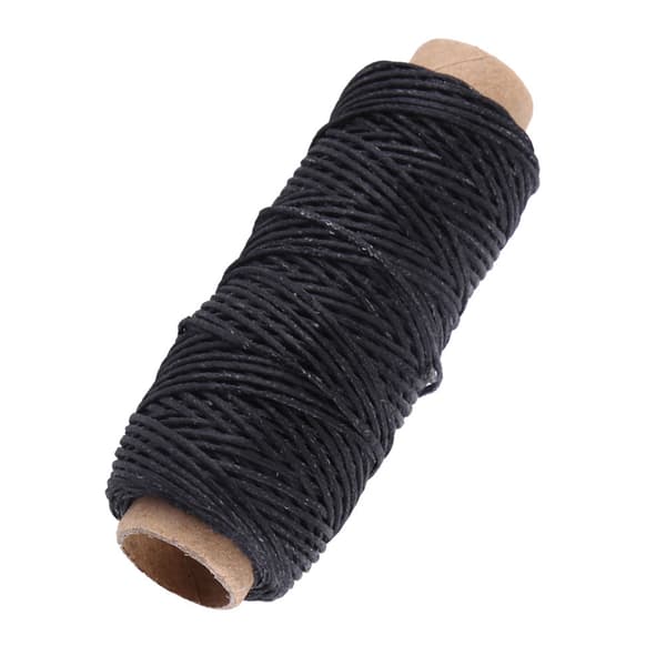Flat sewing thread coarse braided waxed thread for leather craft repair 50m 1mm (black)