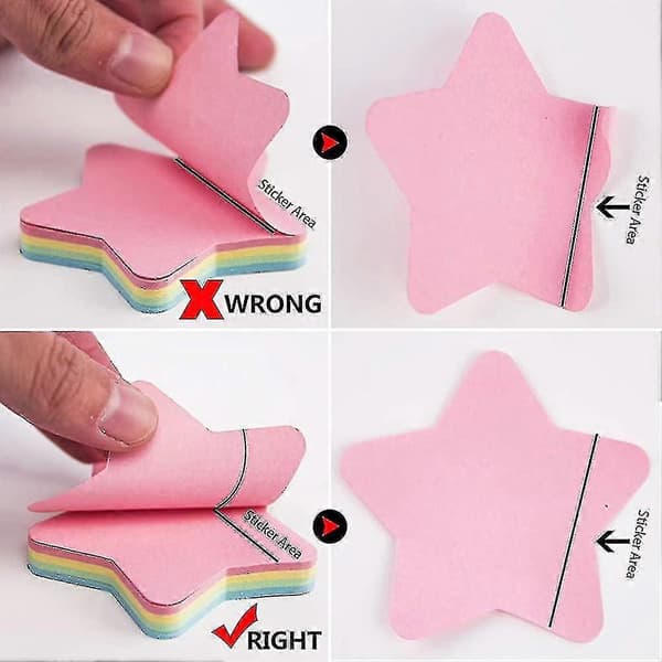 Stjerneformede sticky notes - 10 blokke 76x76mm selvklæbende post-memo søde blandede farver