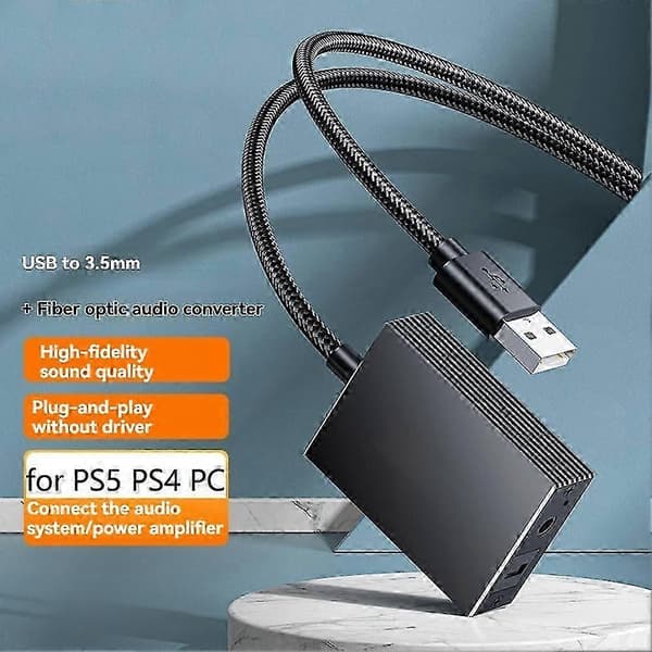 USB til optisk SPDIF Toslink & 3,5 mm lydadapterkonverter til PS5, til PS4, TV, PC, bærbar computer, smartphone til højttaler