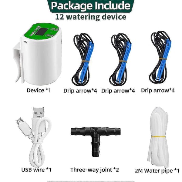 12 stk. drypvandingssæt Automatisk vandingssystem til indendørs planter med USB-strøm Green