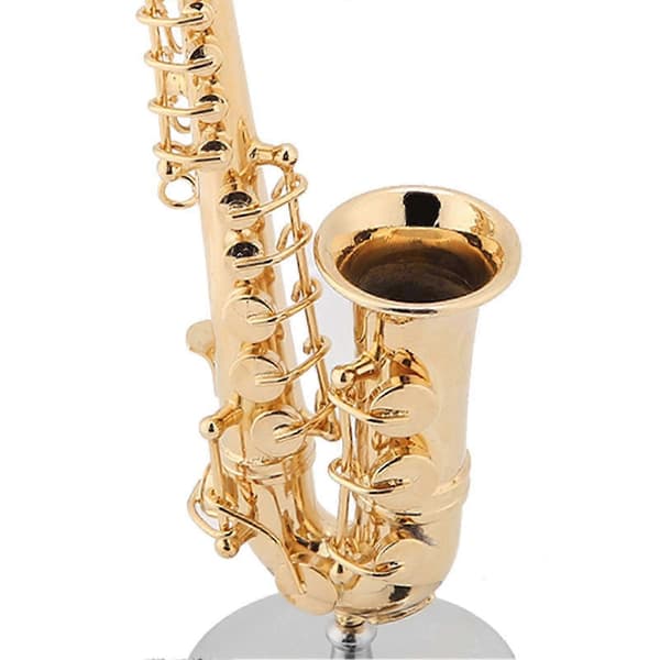 Mini saksofonmodell med stativ, instrumentreplika-ornament