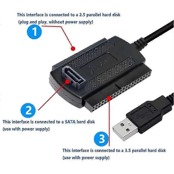 USB 3.0 til IDE-konverterkabel til 2,5/3,5/5,25 tommer harddiske DVD-ROM CD-RW, Plug and Play, højhastighedsdataoverførsel