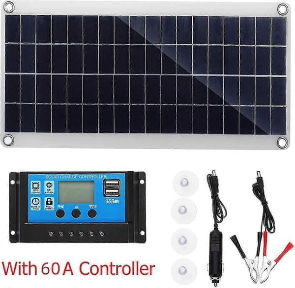 12V 300W Solcellepanel Ladersett med 60A Kontroller for Båt Camping Hage