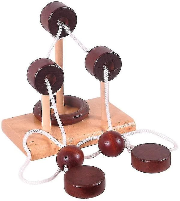 4st Klassisk Trärep Pussel Set Ring Pussel Sträng Lösning Hjärngympa (ruigou)