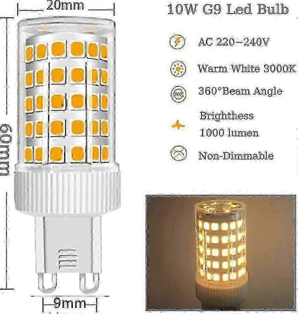 3-pack G9 LED-lampor 10W 86 lysdioder Varmvit 360° spridningsvinkel Ej dimbar