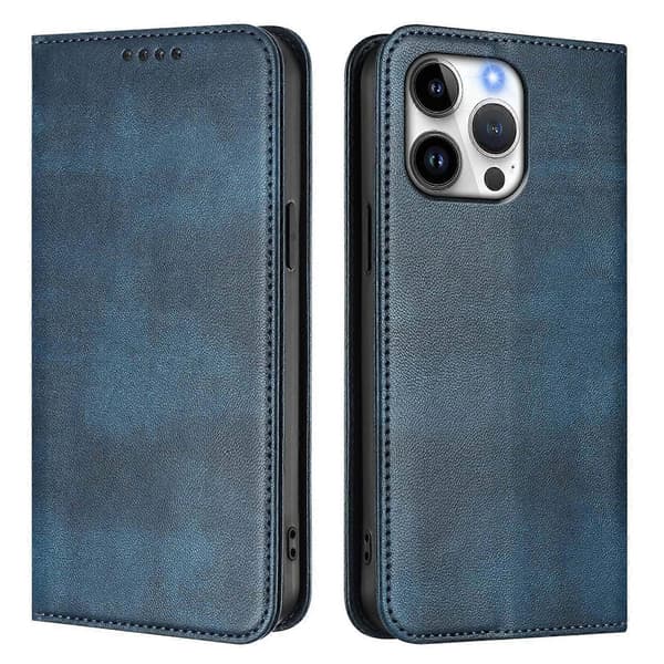 För iPhone 16 Pro Max Plånboksfodral Retro Textur RFID-blockerande Läder Telefonfodral Multicolor Blue