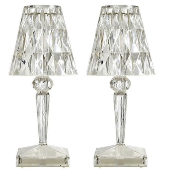 2x Krystal Diamant Sengelampe USB Genopladelig Akryl Natlys Indretning