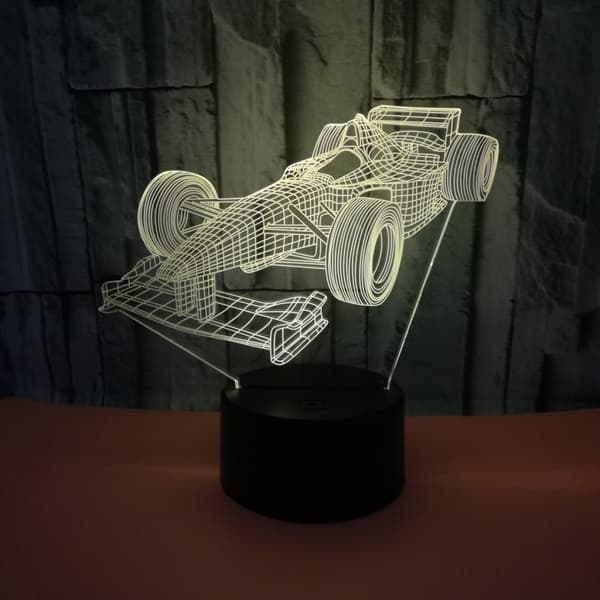 Racing nattlys, 3D illusjon LED-lampe, 7 farger dimbar