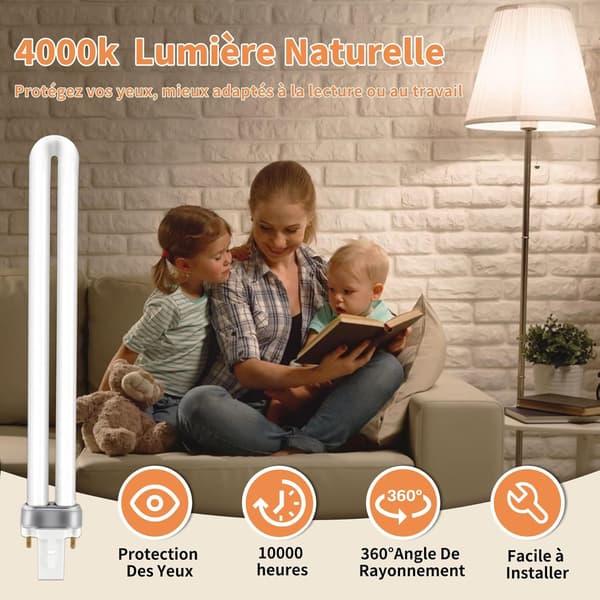 G23 2-pin 11W Compact Fluorescent Lamp, Neutral White 6500K, Energy Saving, Eye Protection, Non-Dimmable, 2 Pack
