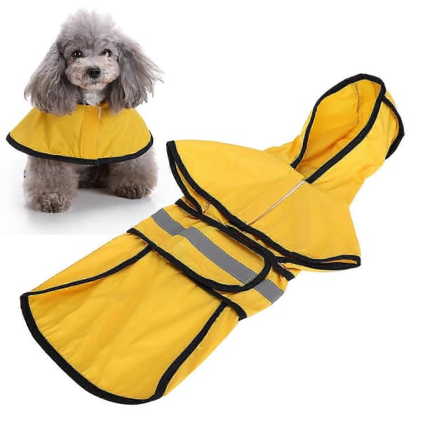 Hette vanntett justerbar regnfrakk for hund med refleksstripe gul M 5 5