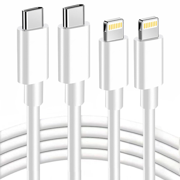 2-pack USB-C till Lightning-kabel iPhone snabbladdare 2 meter vit