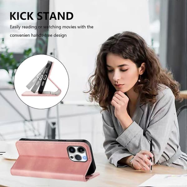 Til iPhone 16 Pro Max Pungetuier Retro Tekstur RFID Blokerende Læder Telefoncover Multicolor Pink