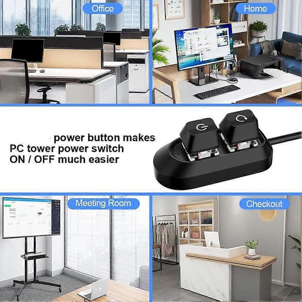 PC-strømknap, desktop-switch-splitter tænd/sluk nulstil ekstern strømforsyningsknap til computerens bundkort Black