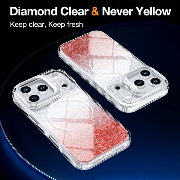 Mobildeksel til iPhone 17 Pro MagSafe Støtsikkert Glitter Gradient - Oransje Orange 62