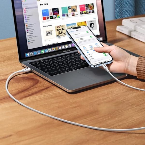 USB-C til Lightning ladekabel - AKASHI - 3m - Hurtiglading 3A - Synkronisering - Hvit Vit