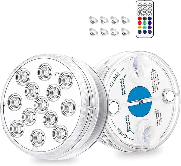 [14]Waterproof Submersible LED Light, IP68 Multi-color Underwater Pool Light with Remote Control Bathtub Light