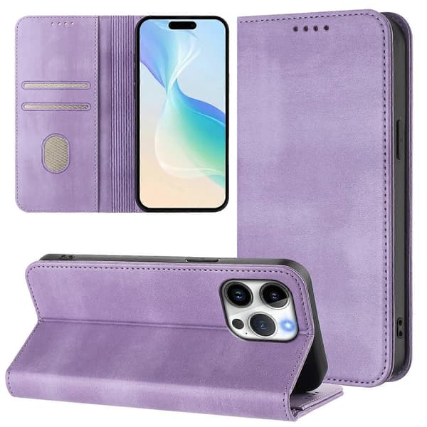 Til iPhone 16 Pro Max Pungetuier Retro Tekstur RFID Blokerende Læder Telefoncover Multicolor Light Purple