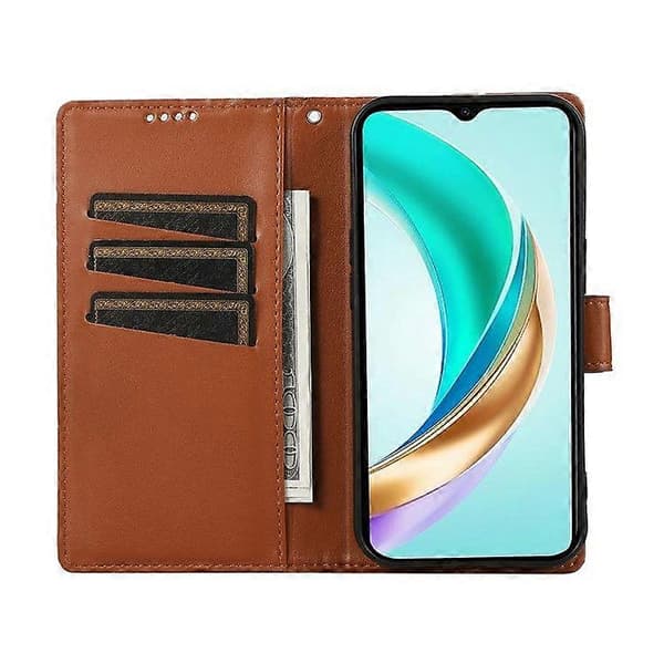 För Honor Magic7 Lite 5G Telefonfodral Linjeavtryck Läder Plånboksfodral Brown