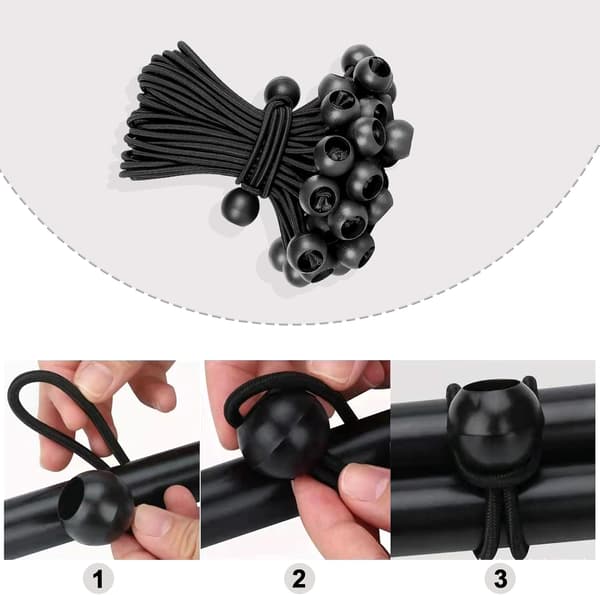 Sort kugleelastikreb - Pakke med 20, 15 cm - Elastikreb - Rebspænder - Elastikbånd - Elastikreb - Bruges til marine solskærm/hale/hale sort black 15cm