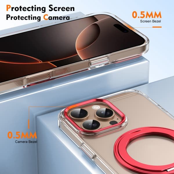 iPhone 16 Pro Is-kold Roterende Ringholder PC MagSafe Cover Röd